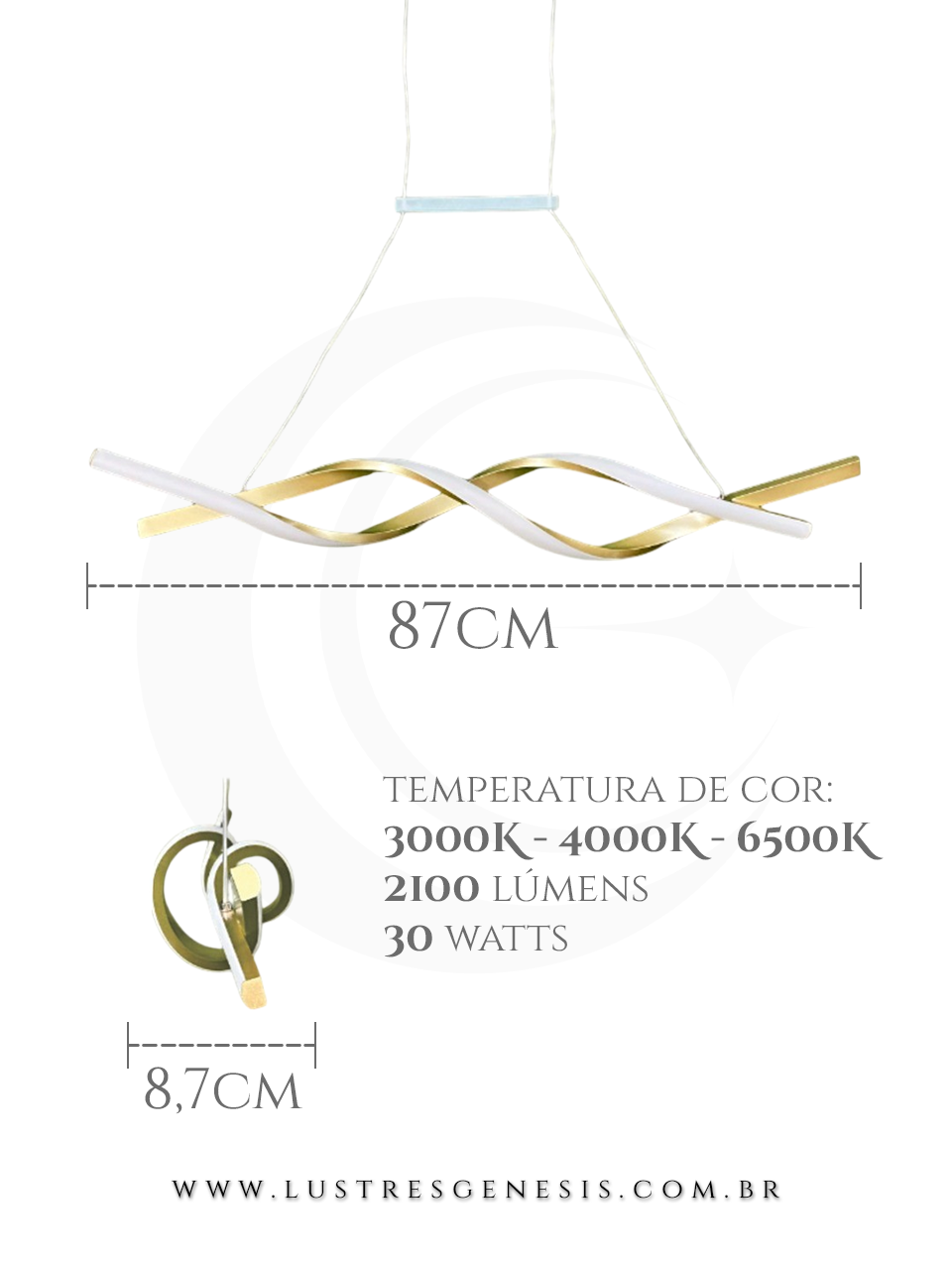 Lustre Pendente de LED Moderno Infinito instalado em uma sala de jantar moderna com mesa de madeira e cadeiras acolchoadas DCD03029  Lustres G&ecirc;nesis - o melhore site da Internet para comprar Lustre